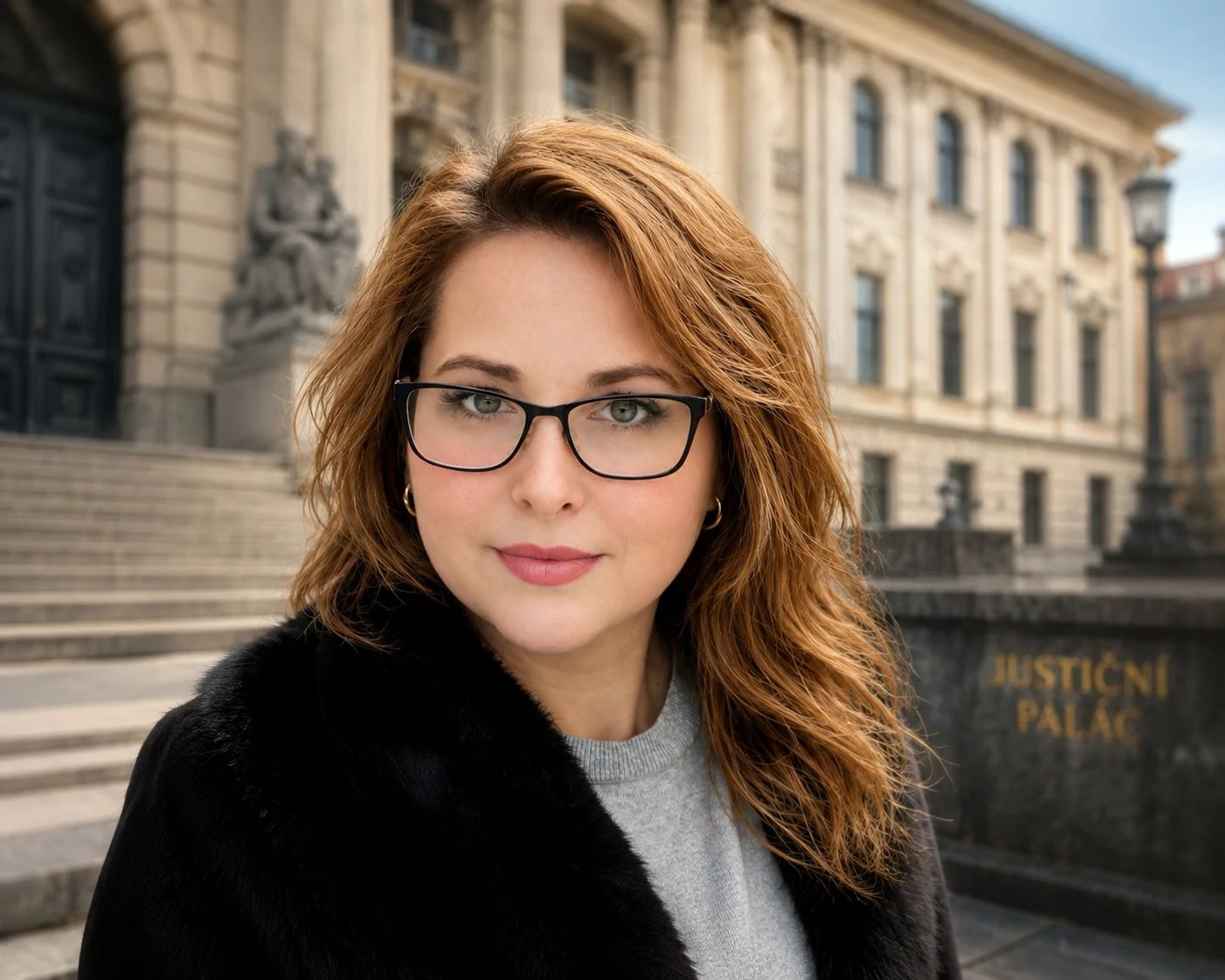 Kateryna Foinetska u Justičního paláce v Praze